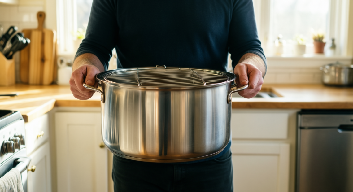martha stewart 16 quart lobster pot — lifestyle photo showing Martha Stewart 16-Quart Enamel in use