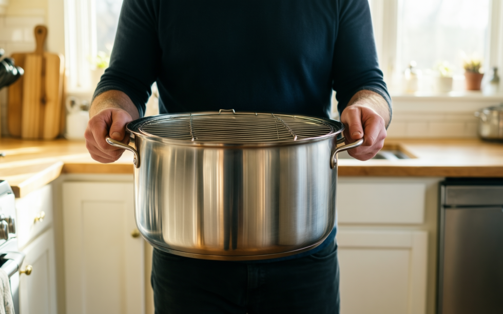 martha stewart 16 quart lobster pot — lifestyle photo showing Martha Stewart 16-Quart Enamel in use