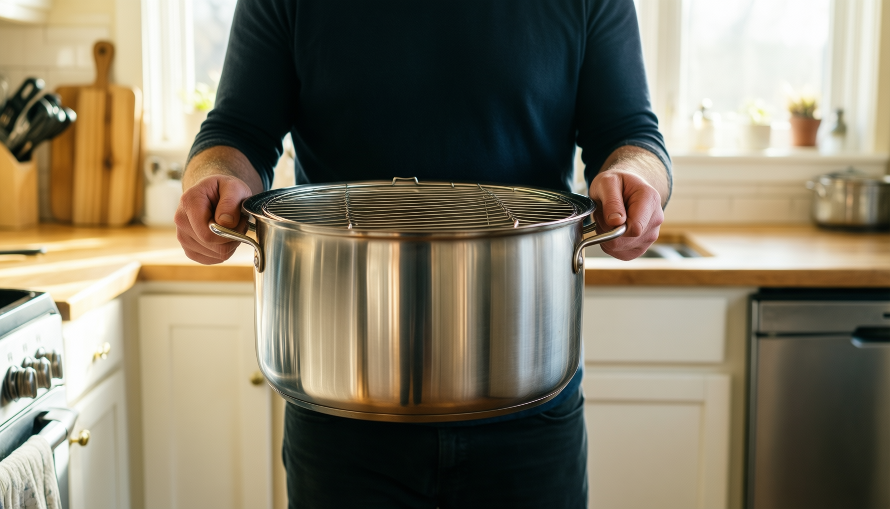 martha stewart 16 quart lobster pot — lifestyle photo showing Martha Stewart 16-Quart Enamel in use
