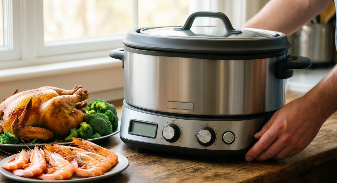 gasone 30qt aluminum stock pot — lifestyle photo showing GasOne 30Qt Aluminum Stock in use