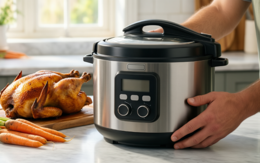 fissler vitavit premium pressure cooker — lifestyle photo showing Fissler Vitavit Premium Pressure in use