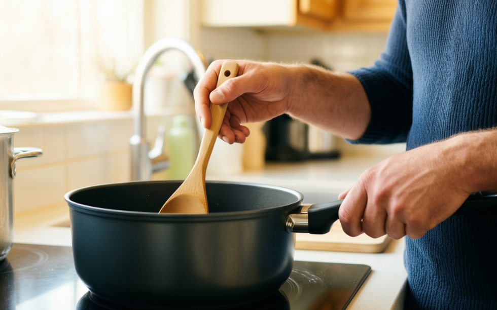 sensarte nonstick stock pot — lifestyle photo showing SENSARTE Nonstick Stock Pot in use