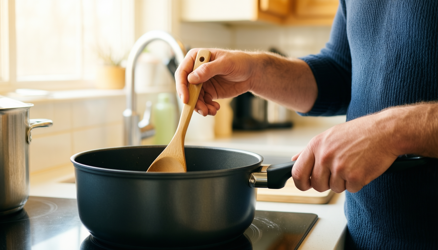 sensarte nonstick stock pot — lifestyle photo showing SENSARTE Nonstick Stock Pot in use
